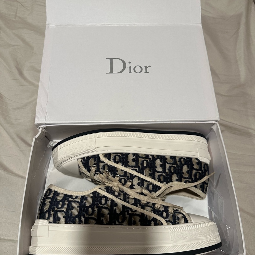 Dior Monogram Canvas Sneakers in Navy and Cream